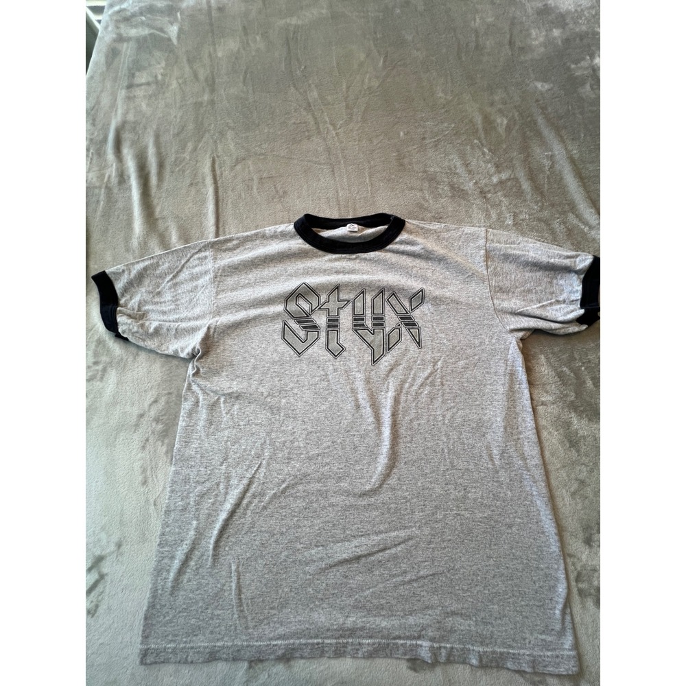 A.S. Tees Styx Band Graphic Ringer T-Shirt Mens Large Gray Tour Concert Tee